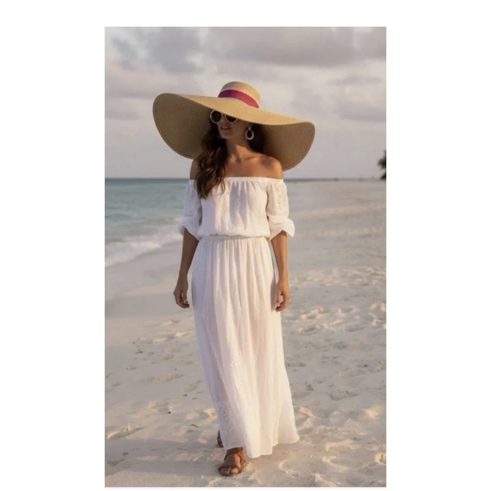 Trina Turk Palmas Oversized Sun Hat OS NWOT Pink Ribbon Tan Floppy Resort Beach
